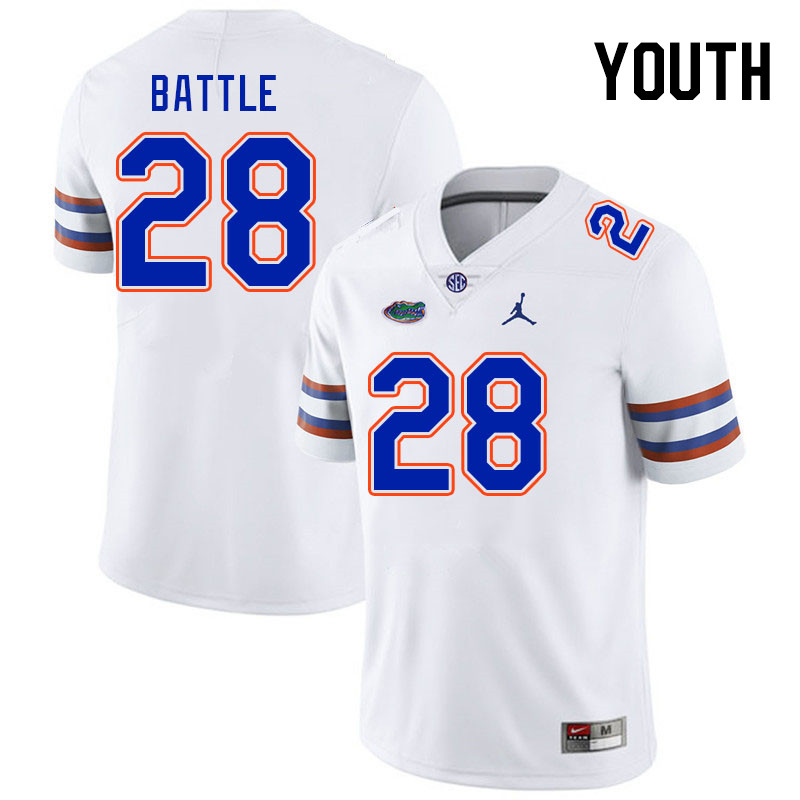 Youth #28 Eddie Battle Florida Gators College Football Jerseys Stitched-White